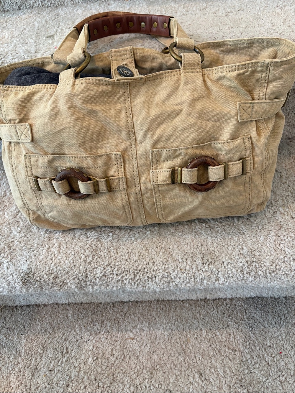 GAP Beige Canvas Shoulder Bag with Brown Accents